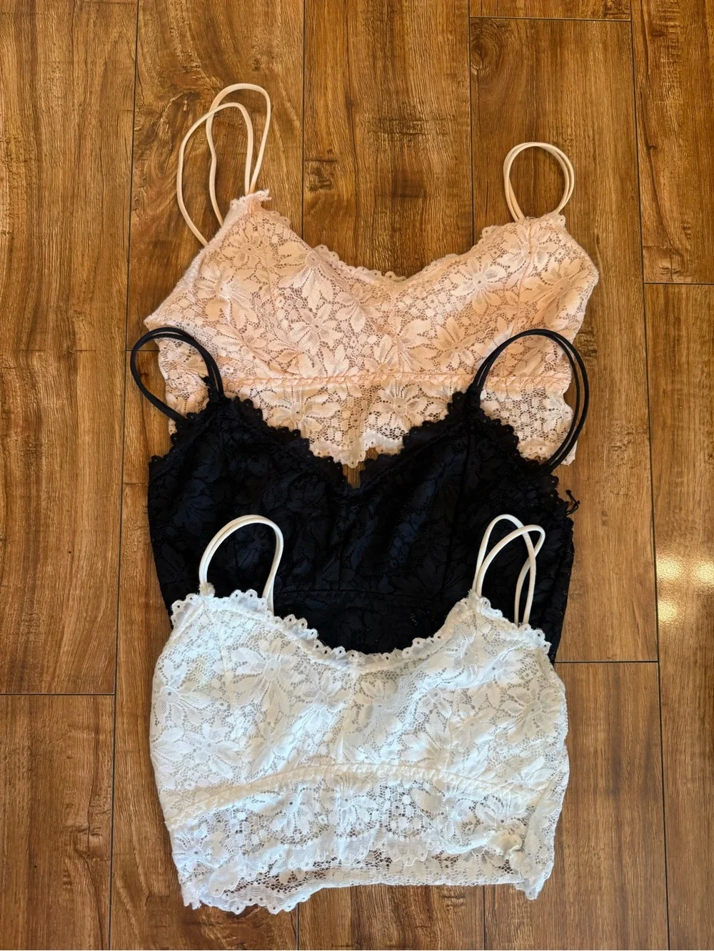 Lace Bralette Set of 3 Pink, Black, White Size Small/Medium